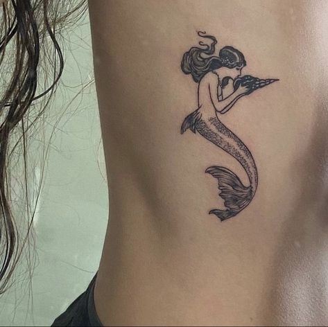 Mermaid Tattoo On Ribs, Aphrodite Tattoo Thigh, Mermaid Stick And Poke, Pretty Mermaid Tattoo, Mermaid Tattoo Aesthetic, Mermaidcore Tattoo, Mermaid Aesthetic Tattoo, Mermaid Core Tattoo, Mermaid Inspired Tattoo