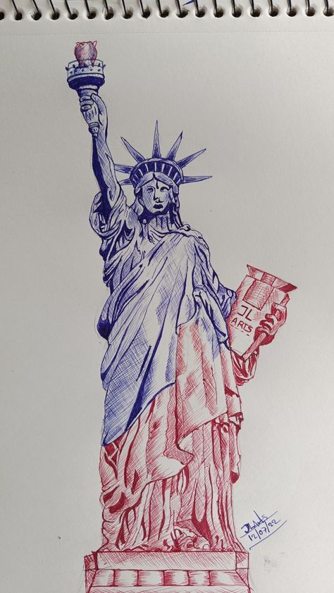 Statue Of Liberty Drawing, Pen Sketch, Pen Drawing, Statue Of Liberty, Sketch, Pen, Statue, Humanoid Sketch, Drawings