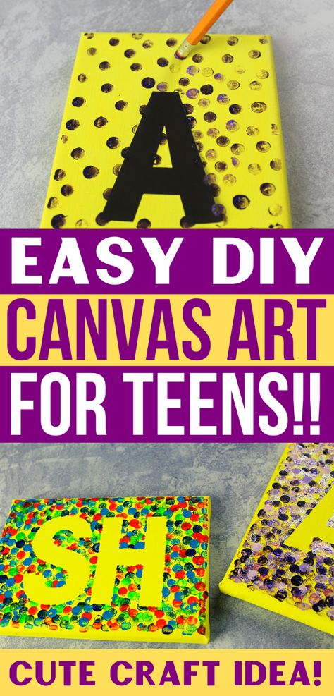 This easy DIY canvas art for teens is so cute!! This is such a cute DIY project!!  Display this initials craft idea in your room!!  Love this DIY letter wall art! #diyforteens #diy #crafts #easydiy #craftideas # Canvas Letter Art, Art For Teens, Initial Crafts, Kids Canvas Painting, Initial Canvas, Diy Canvas Art Easy, Painted Initials, Monogram Painting, Cute Diy Projects