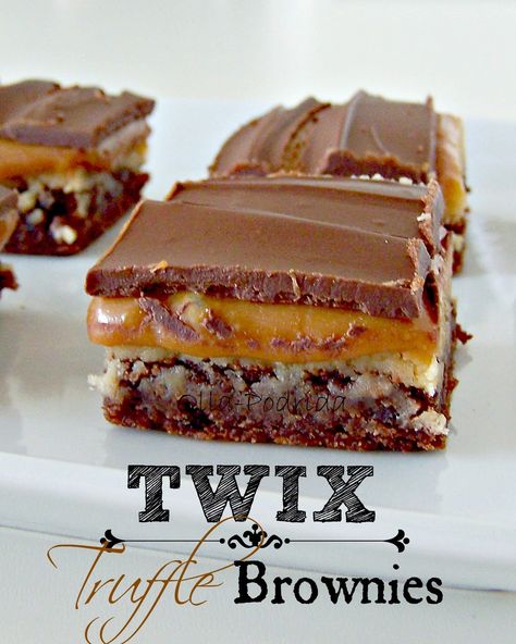 Olla-Podrida: Twix Truffle Brownies Twix Brownies Recipes, Millionaire Shortbread Brownies, Twix Truffle, Twix Recipes, Twix Brownies, Twix Recipe, Truffle Brownies, Brownie Desserts Recipes, Millionaire Shortbread