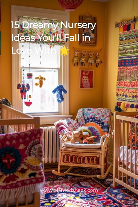 Transform your little one’s space into a haven of comfort and style! Discover 15 dreamy nursery room inspirations packed with adorable decor ideas, clever storage solutions, and cozy vibes. Perfect for creating a magical space for your baby! ✨ #NurseryDecor #BabyRoomIdeas #DreamNursery Bold Nursery Ideas, Nursery Ideas Colorful, Funky Nursery, Nursery Bright, Bold Nursery, Bright Nursery, Dreamy Nursery, Dream Nurseries, Nursery Room Inspiration