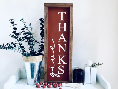 Thanksgiving Signs Diy, The Office Teapot, Fall Porch Display, Give Thanks Sign, Thanksgiving Sign, Thanksgiving Signs, Fall Farmhouse, Farmhouse Boho, Decor Thanksgiving