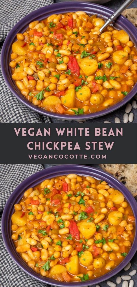 Bean Stew Recipes Vegetarian, Vegan Bean Stew Recipes, Chickpea Stew Recipes, Bean Stews, White Bean Ragu, Mediterranean Chickpea Stew, Bean Stew Vegan, Tuscan Chickpea Stew, Bean Soup Mix Recipe