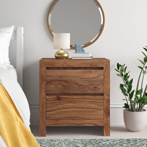 Eclectic Bedroom, 2 Drawer Nightstand, Sheesham Wood, Wood Nightstand, Bedroom Night Stands, Wooden Tops, Drawer Nightstand, Dresser As Nightstand, Floating Nightstand