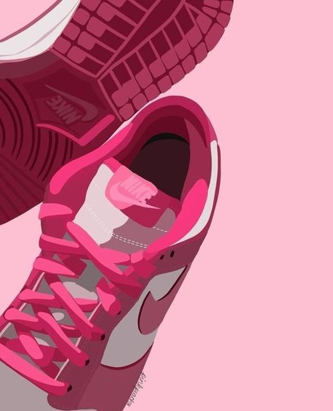 Nike Illustration Artworks, Pink Sneakers Aesthetic, Digital Art Shoes, Nike Shoes Illustration, Sneaker Background, Pink Hypebeast, Sneaker Doodle, Smart Shoe Storage, Creative Shoe Storage