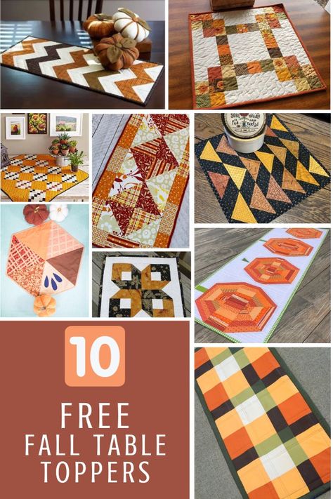 10 Fall Table Toppers - Sewing With Scraps Thanksgiving Table Topper Patterns, Fall Table Toppers, Fall Quilted Table Runners Patterns Free, Autumn Table Topper, Fall Quilt Patterns Table Toppers, Free Fall Quilted Table Runners, Harvest To Holiday Table Toppers, Thanksgiving Table Toppers, Fall Table Runner Patterns