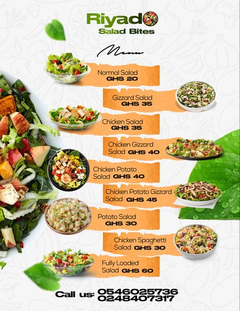 Graphical Poster, Cooking Business, Sample Flyers, Salad Bites, Salad Design, Salad Menu, Numbers Typography, Template Menu, Scorpio Art