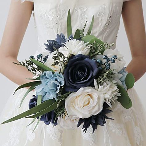 Rose Bouquet For Wedding, Bouquet Prom, Navy Blue Bouquet, Bouquets For Wedding, Bouquet For Bride, Small Bridal Bouquets, Silk Rose Bouquet, Bouquet For Wedding, Flower Girl Bouquet