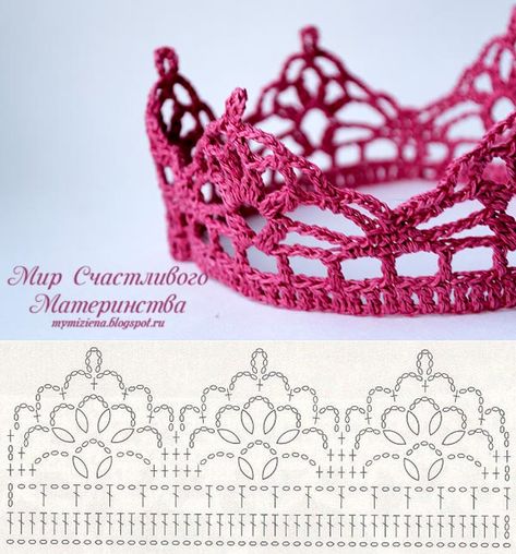 Crochet Crown Pattern, Crochet Tiara, Crochet Crown, Crochet Princess, Pola Amigurumi, Crochet Hair Accessories, Crochet Diagram, Crochet Stitch, Crochet Headband