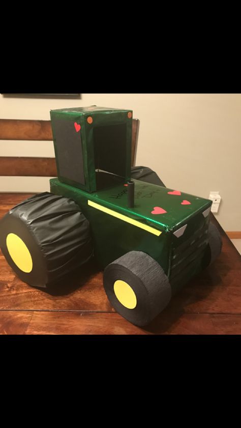 John Deere Valentine Box Ideas, Combine Valentine Box Ideas, Tractor Valentines Boxes, Tractor Valentine Box Ideas, Daycare Treats, Unique Valentine Box Ideas, Valentine's Boxes, Parker James, Kids Valentine Boxes