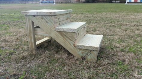 Horse Mounting Block Diy, Diy Mounting Block, Horse Mounting Block, Dressage Arena, Patio Stairs, Horse Paddock, Wood Steps, Rv Tips, Diy Blocks