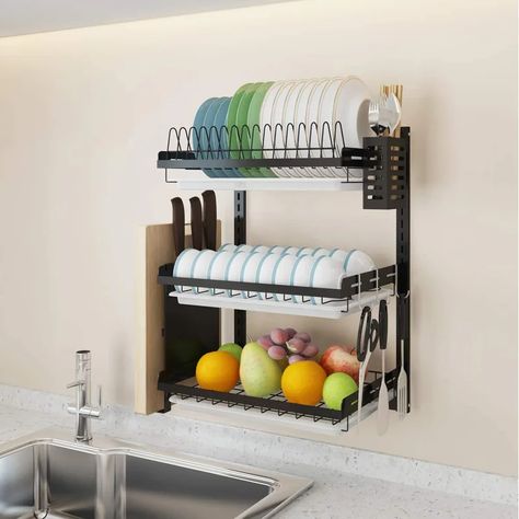 Organiser Cucina, Steel Storage Rack, Kabinet Dapur, Dish Drying Rack, Over The Sink, Sink Storage, Dish Rack, Dish Rack Drying, Dish Racks