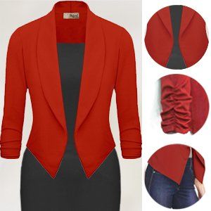 HyBrid Womens Casual Work Office Open Front Cardigan Blazer Jacket Made in USA at Amazon Women’s Clothing store: Working Clothes, Lightweight Open Front Cardigan, Cardigan Blazer, Women's Uniforms, Ruched Sleeve, Open Front Blazer, Curvy Dress, Womens Casual, Casual Work