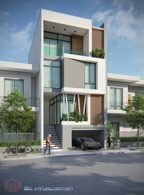 3 Storey House Design, Narrow House Designs, Home Designs Exterior, Commercial Design Exterior, Facade Architecture Design, Small House Design Exterior, Small House Elevation Design, Narrow House, Modern House Facades