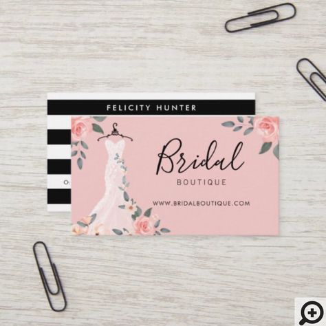 Bridal Business Cards, Wedding Planner Business Card, Boutique Business Cards, Rose Wedding Dress, Wedding Dress Illustrations, Business Card Logo Design, Boutique Business, Stylish Business Cards, Floral Business Cards