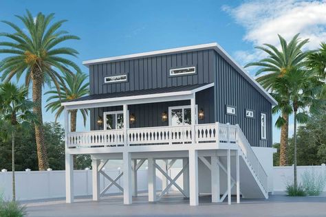 Loft Bunk Room, Underneath Stairs, Beach House Plans On Stilts, Small Beach House Plans, Beach House On Stilts, House Plans On Stilts, River House Plans, Stilt House Plans, Elevated House Plans