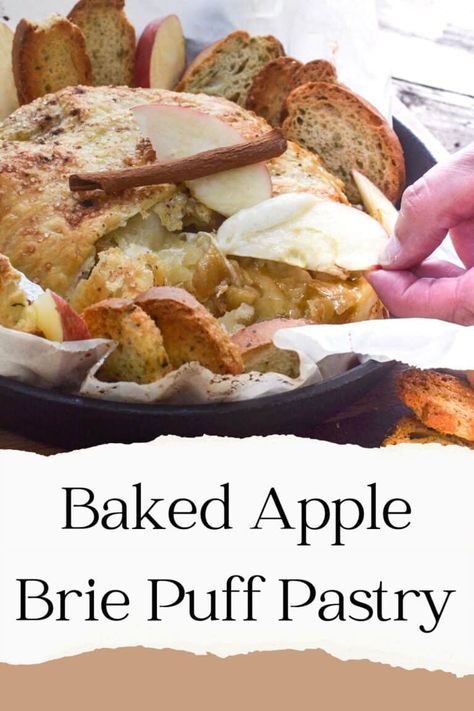 Baked Apple Brie Puff Pastry - Red Cottage Chronicles Baked Brie Puff Pastry, Apple Recipes With Puff Pastry, Apple Brie, Brie Puff Pastry, Brie Appetizer, Pastry Appetizer, Apple Puff Pastry, Brie Recipes, Double Cream