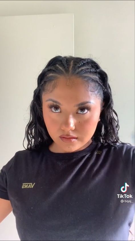 Half Hair Braids Hairstyle, 4 Small Braids On Top Of Head, Cornrows On Straight Hair, Straight Hair With Braids On Top, Braided Hairstyles On Short Hair, Cornrows Straight Hair, Braids On Hispanic Women, Braids On Top Of Head With Hair Down, Short Hair Braids For Women