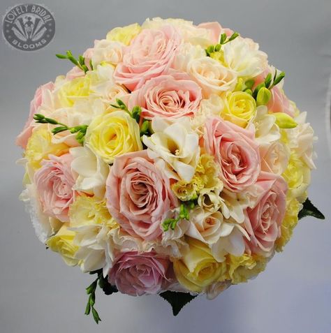 pink and yellow Pink And Yellow Quinceanera, Pink And Yellow Bridal Bouquet, Pink And Yellow Wedding Theme, Light Pink Quinceanera Dresses, Bride Bouquet Pink, Pink Yellow Weddings, Pink And Yellow Wedding, Quince Planning, Yellow Wedding Decorations