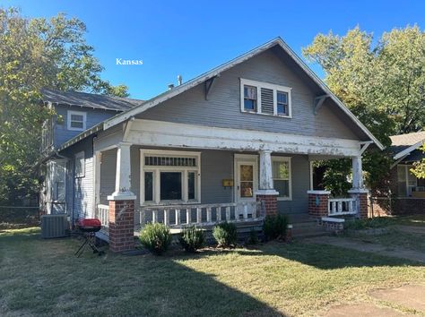 c.1915 Bungalow - Cheap House in Kansas Under $57K - Old Houses Under $50K 1950s Bungalow, Cheap House, Large Laundry Rooms, Hot Water Tank, Bungalow Exterior, Cheap Houses, Upstairs Bedroom, New Roof, Tall Ceilings