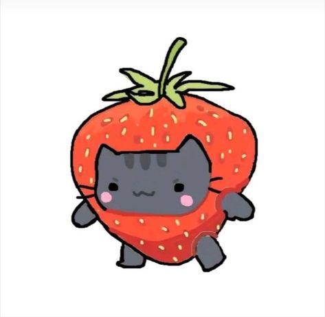 Pfp Strawberry, Goofy Drawing, Cat Doodle, Emoji Art, Little Doodles, Cat Icon, Cute Doodles Drawings, Funny Doodles, Arte Inspo