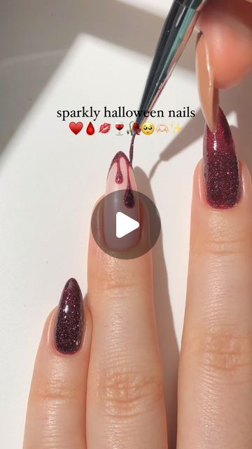 Paula 💅🏻🌙💗 on Instagram: "sparkly halloween nails! ♥️🍷🩸✨
a classic when it comes to halloween nail designs but with a little bit more pizzazz! <3
— using:
• @kiaraskynails 
diamond FX gel polish “Crimson” ♥️
glossy gel top coat ✨
(use my code PAULAR10 for 10% off! 💸)
#halloweennails #spookynails #sparklynails #rednails #minimalnails #nailart #nailarttutorial #nailinspo #naildesign #diynails #nails2inspire #kiaraskynails #kiaraskynailspr #reels" Sparkly Halloween Nails, Sparkly Halloween, Minimal Nails, Gel Top Coat, Halloween Nail Designs, Halloween Nail, Sparkly Nails, Nail Art Tutorial, Halloween Nails