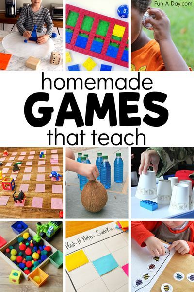 Try one of these awesome homemade games! There's games for both indoor and outdoor, and all are easy enough that kids can help make them. Best of all, there's a learning component to each one! Homemade Games For Kids, Games To Make At Home, Diy Learning Games, Homemade Games, Educational Games For Toddlers, Homeschool Games, Fun Learning Games, Games To Make, Fun Educational Games