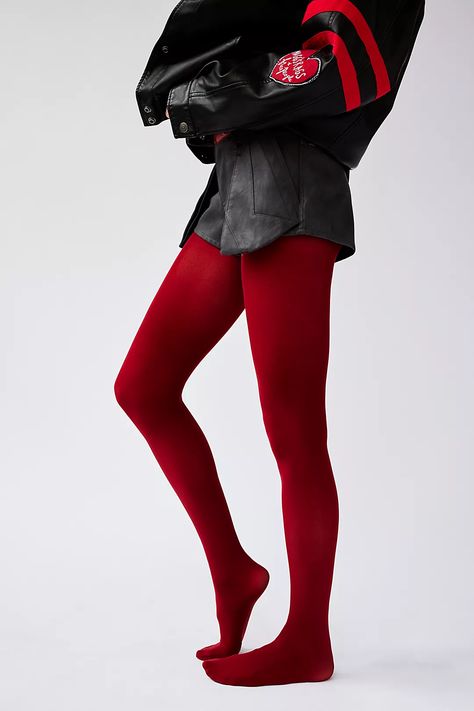 Utterly Opaque Tights | Free People Colored Tights Outfit, Fancy Fits, Red Tights, Striped Tights, Colored Tights, Model Aesthetic, Opaque Tights, Tights Outfit, Accessories Collection