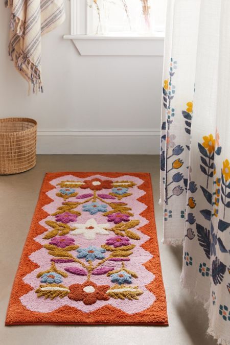 Fruity Bathroom, Red Bath Mat, Runner Bath Mat, Living Colors, Folk Floral, Floral Runner, Bathroom Rugs Bath Mats, A Rug, Tambourine