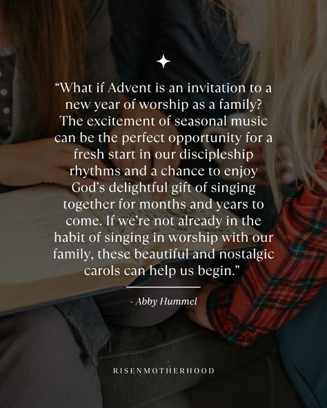 With ample opportunities to hear, sing, and enjoy carols and melodies together, the Advent season can be our invitation to build new rhythms for family worship that can last all year through. So why not tap into God’s good gift of music this season with your kids? Click to read more from Abby Hummel on the Risen Motherhood blog, where we help moms connect their faith to their motherhood! Advent Devotionals For Women, Christmas Eve Devotional Families, Advent Devotions For Families, Family Advent Devotional, Advent Scripture Readings, Encouragement For Moms, Risen Motherhood, Revelation 22, Long Books