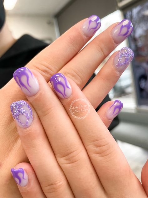 Lilac Flame Nails, Purple Flames Nails, Purple Flame Nails, Flames Nail Art, Light Purple Nails, Purple Manicure, Flame Nail Art, Ideas Uñas, Nail Tip Designs