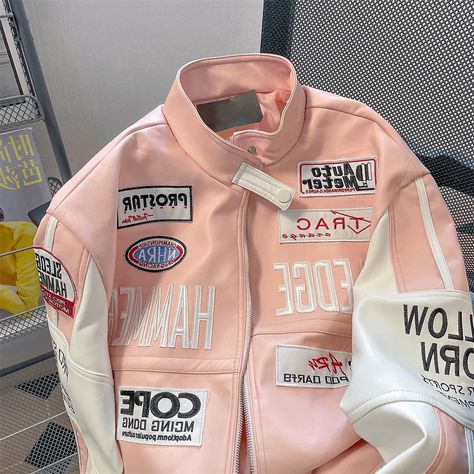 Trend Hip Hop Motorcycle Jacket Women's UP Leather American Pink Jacket Y2K Stitching High Quality Fitted Biker Jacket, Motorcycle Jacket Women, Motorcycle Leather Jacket, Windproof Jacket, Pu Leather Jacket, Motorcycle Leather, Men In Uniform, Pink Jacket, Leather Motorcycle Jacket