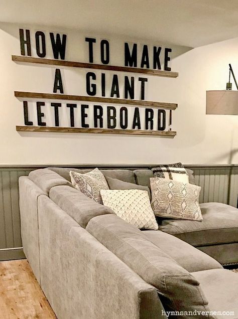 How to make a giant letter board for your home. This is an easy DIY project that will take just a few hours to make! #hymnsandverses #letterboard #marqueeletters #diyletterboard #giantletterboard #oversizedletterboard #letterboardquotes #diyproject #wallwords #writingonthewall #wallquotes Giant Letter Board, Teachers Lounge Decor, Diy Letter Board, Giant Letters, Letter Wall Decor, Teachers Lounge, Lounge Decor, Church Decor, Easy Home Decor