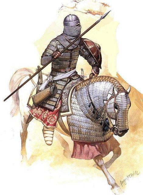 afghan muslim armoured cavalryman of the Umayyad Caliphate after the muslim conquest of persia in the mid 7th century AD Persian Warrior, Chinese Armor, Warriors Illustration, Historical Warriors, Chinese Warrior, Ancient Warfare, Historical Armor, Medieval Armor, Medieval Knight