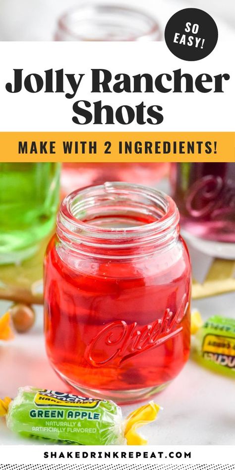 Jolly Rancher Shots Recipe, Jolly Rancher Drink, Jolly Rancher Shot, Delicious Shots, Easy Shot Recipes, Fruity Shots, Shots Alcohol Recipes, Banana Colada, Shake Drink