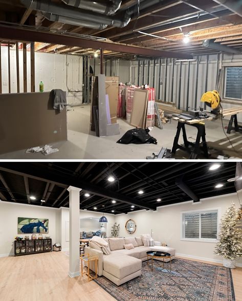 Before & After: A Basement Transformation Like No Other! Stay tuned for the walk through of this space!  ✨ What was once an unused, unfinished space is now a stunning, functional area for relaxation, entertainment, and family time.  At Matrix Basement Finishing, we turn your vision into reality, creating beautiful spaces that add value to your home and your life. Ready to transform your basement? Let’s make it happen!  📞 Contact us today to start your journey. #BasementBeforeAndAfter #HomeTra... Turning A Basement Into An Apartment, Basement Before And After, Basement Remodel Before And After, Basement Remodeling Before And After, Basement Transformation, Basement Makeover Ideas, Cheap Basement Remodel, Finished Basement Designs, Basement Doors