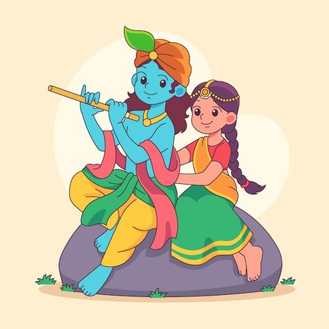 Hand drawn radha and krishna illustratio... | Free Vector #Freepik #freevector #festival #celebration #ancient #hindu Krishna Illustration, Cute Picture Quotes, Radha And Krishna, Krishna Drawing, Lord Krishna Wallpapers, Festival Celebration, Radhe Radhe, Fabric Flowers Diy, Krishna Painting