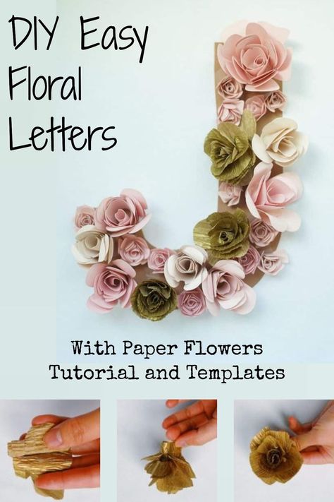 DIY Easy Floral Letters - tutorial and free paper flower templates. Great for wedding backdrop and centerpiece or baby shower decor. Floral Letters Diy, Flower Letters Diy, Paper Flower Letters, Free Paper Flower Templates, Paper Flower Wall Art, Paper Flower Centerpieces, Letters Diy, Rolled Paper Flowers, Fleurs Diy