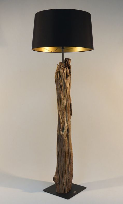 Wooden Lamps Design, Driftwood Lamp, Diy Lampe, Wooden Floor Lamps, Black Lampshade, Wood Floor Lamp, Deco Luminaire, Sea Side, Wooden Lamp