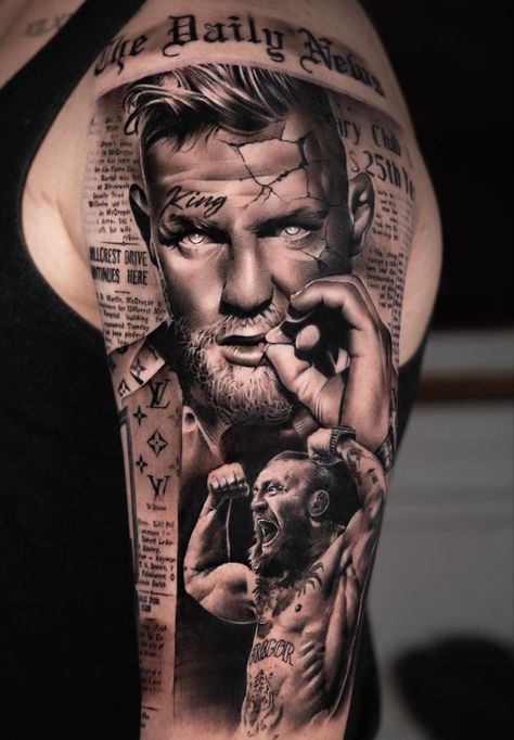 Conor Mcgregor Tattoo, Bullet Tattoo, Boxing Tattoos, Fighter Tattoo, Tattoo Quotes For Men, Connor Mcgregor, Wolf Tattoos Men, Chest Tattoo Men, Leg Tattoo Men