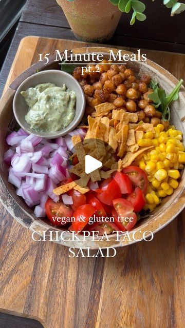 Peyton Pratte on Instagram: "Chickpea Taco Salad 🥗 Pt. 2 of 15 Minute Meals for summer! Another dairy free & gluten free recipes make sure you follow: @choosing_balance for more easy & healthy recipes! -
-
-
-
Roasted Chickpeas:
15 ounce can chickpeas 
1 tbsp olive oil
1/2 tsp ground cumin
1/2 tsp paprika
1/2 tsp onion powder
1/2 tsp garlic powder 
salt & pepper to taste 
Avocado dressing:
1 avocado 
1/4 cup cilantro 
1/4 dairy free milk 
1/2 cup avocado oil based mayo
1 tbsp lime juice 
1 tbsp dill
1/2 tsp garlic powder 
1/4 tsp onion powder
Salt & pepper to taste 
Others:
•corn 
•tomatoes 
•red onions 
•gluten free tortilla strips 
•avocado 
Instructions:
In a bowl, add the chickpeas & the rest of the chickpea ingredients. Coat well & bake in the oven at 425F for 13-15 minutes, flipping Dairy Free Gluten Free Recipes, Meals For Summer, Chickpea Taco, Peyton Pratte, Chickpea Tacos, Tortilla Strips, Gluten Free Tortillas, Avocado Dressing, Dairy Free Gluten Free