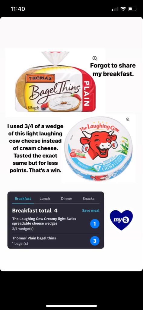 Bagel Thins, Plain Bagel, Spreadable Cheese, Cow Cheese, Cheese Wedge, Light Breakfast, Meals On Wheels, Laughing Cow, Easy Eat