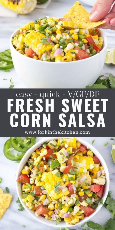 Easy Corn Salsa, Sweet Corn Salsa, Fresh Corn Salsa, Black Bean And Corn Salad, Bean And Corn Salad, Sweet Corn Recipes, Corn Salsa Recipe, Black Bean And Corn, Corn Salad Recipes