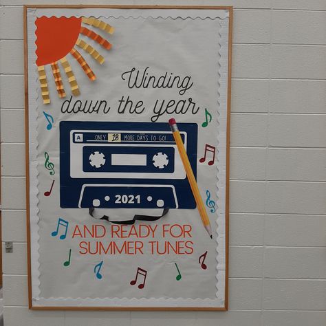 Early Childhood Bulletin Board Ideas, Final Countdown Bulletin Board, Count Down To Summer Bulletin Board, Countdown To Summer Bulletin Board, Countdown Bulletin Board, Unique Bulletin Board Ideas, Summer Bulletin Board, House Themes, Music Bulletin Board