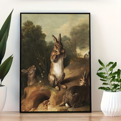 Hare Painting, Easter Wall Art, Rabbit Wall Art, Bunny Painting, Rabbit Painting, Retro Kunst, 19th Century Paintings, Vintage Rabbit, Bunny Art