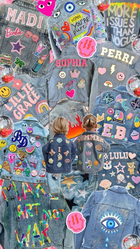 Diy Jean Jacket Ideas, Jean Jacket Ideas, Patch Birthday Party, Jean Jacket Diy, Birthday Party Girl, Diy Denim Jacket, Sleepover Birthday Parties, Jacket Ideas, Custom Trucker Hats