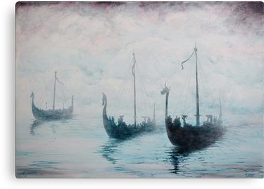 Viking Ships, Viking Decor, Scandinavian Architecture, Christmas Paintings On Canvas, Ship Paintings, Viking Ship, Boat Painting, Viking Art, The Mist