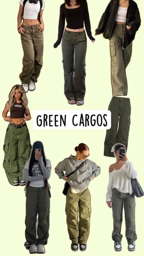 Trendy Cargo Pants Outfit, Cargo Outfits Women, Cargo Pants Women Outfit, Cargo Pants Outfit Ideas, Green Cargo Pants Outfit, Trendy Cargo Pants, Aesthetic Advice, Girls Cargo Pants, Baggy Pants Outfit