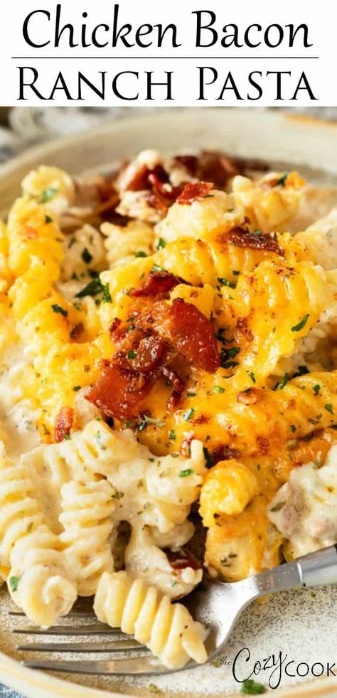 Bacon Spinach Pasta, Chicken Bacon Spinach Pasta, Bacon Alfredo, Ranch Seasoning Recipes, Bacon Ranch Pasta, Ranch Casserole, Chicken Ranch Pasta, Chicken Bacon Ranch Pasta, Creamy Ranch