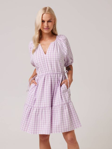 Harper Boho Short Dress Lilac Check - Just Jeans Online Boho Short Dress, Boho Dress Short, Dress Lilac, Lilac Dress, Jeans Online, Check In, Sewing Clothes, Calvin Klein Jeans, Stylish Dresses